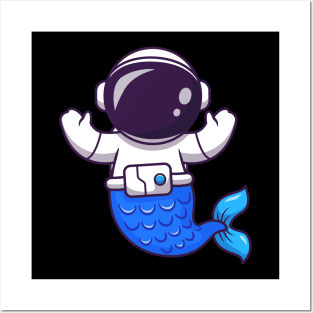 Astronaut Mermaid Cartoon Posters and Art